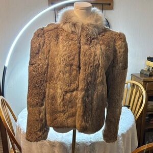 Brown Rabbit Fur Jacket with Fox Fur Collar